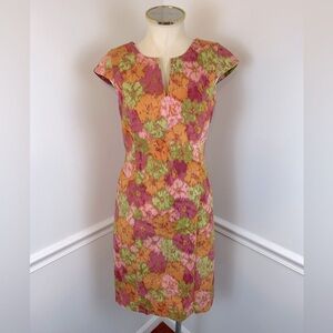 TALBOTS Stretch Orange, Green & Pink Spring Summer Dress Cap Sleeve | Size 4
